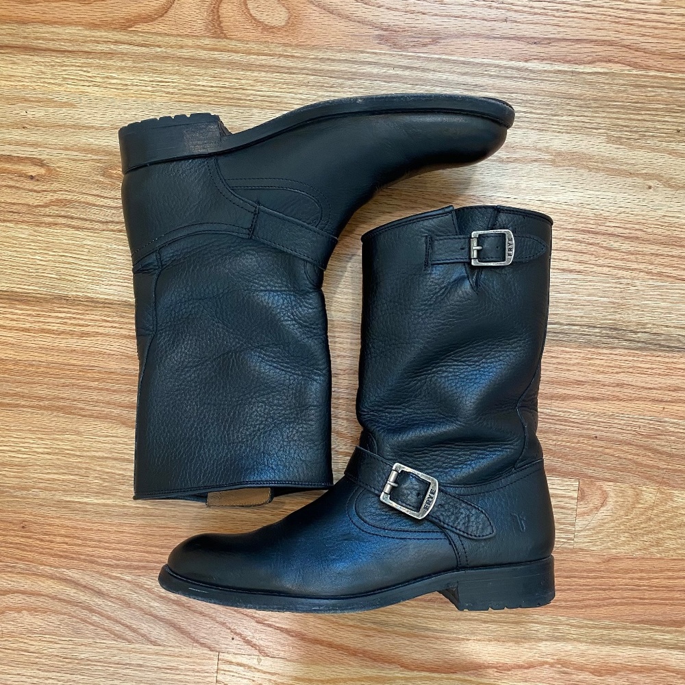 Frye Jackson Engineer Boots Black Leather Size 9